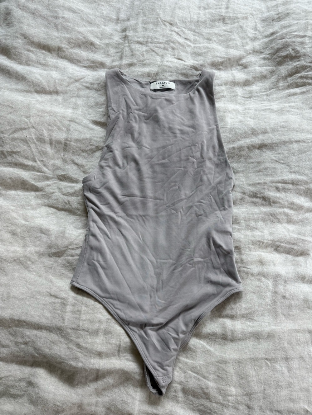 Aritzia Babaton Sleeveless High-Neck Bodysuit in Light Taupe Gray